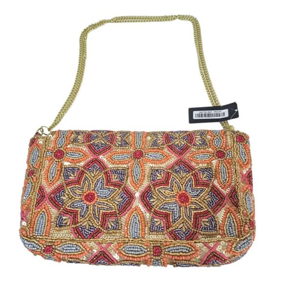 Lulus Women's Floral Coral Gold Multi Clutch Shoulder Chain Bag Party Cocktail - Picture 3 of 8